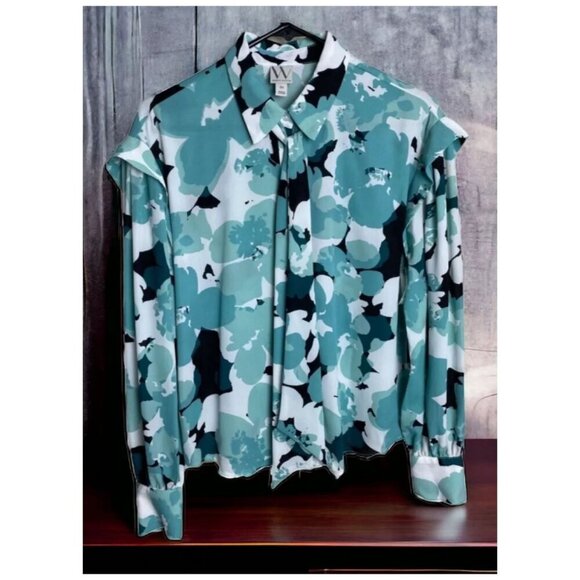 Worthington NWT $44 Jade Floral Blouse with Tie Professional Career Women's XS - Picture 1 of 7
